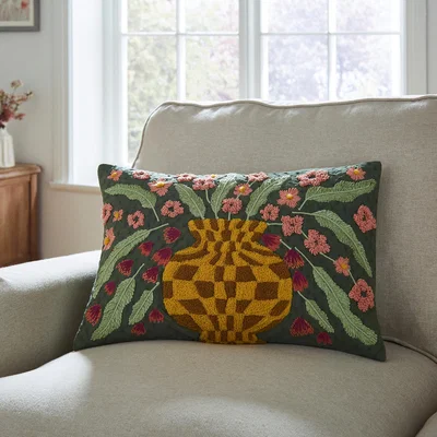 Dunelm Embellished Vase Cushion, 60x40 Green