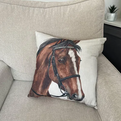 Dunelm Christine Varley Brown Bay Horse Square Cushion Brown