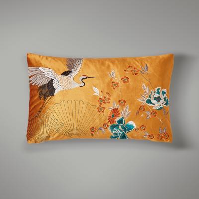 Dunelm Embroidered Crane Cushion Gold/Blue