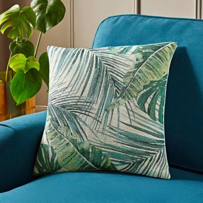 Dunelm Palm Leaf Jacquard Cushion Green