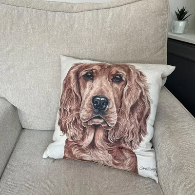 Dunelm Christine Varley Cocker Spaniel Square Cushion Brown