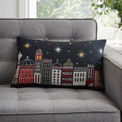 Dunelm Festive Traveller Houses Tapestry Cushion MultiColoured