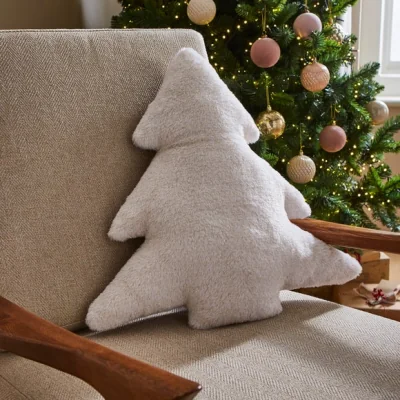 Dunelm Christmas Tree Sparkle Fur Cushion White