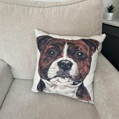 Dunelm Christine Varley Staffordshire Bull Terrier Square Cushion Brown