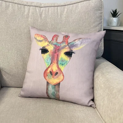Dunelm Daro Pink Giraffe Square Cushion MultiColoured