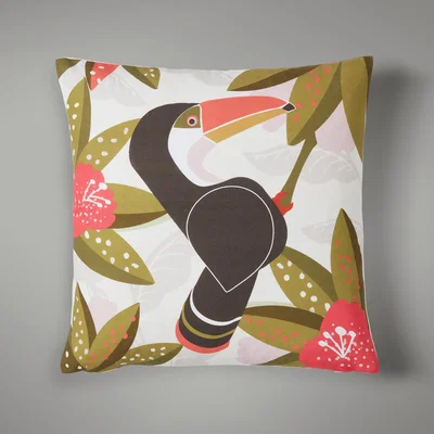 Dunelm Elements Toucan Cushion Green/Pink/White