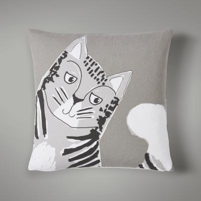 Dunelm Cat Printed Cushion Grey/White