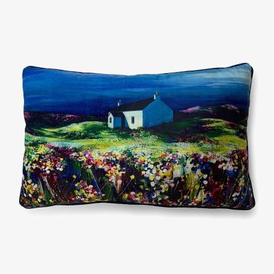 Dunelm Avril Thomson Smith Summer Shades Velvet Rectangle Cushion Blue