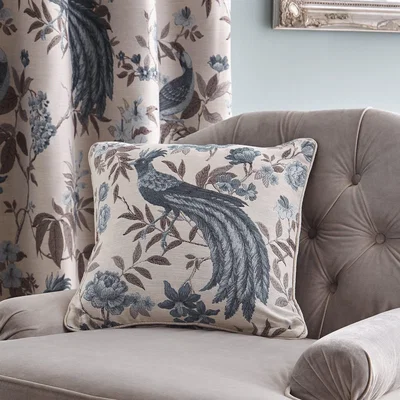 Dunelm Palace Birds Jacquard Duck Egg Cushion Blue, Brown and Beige