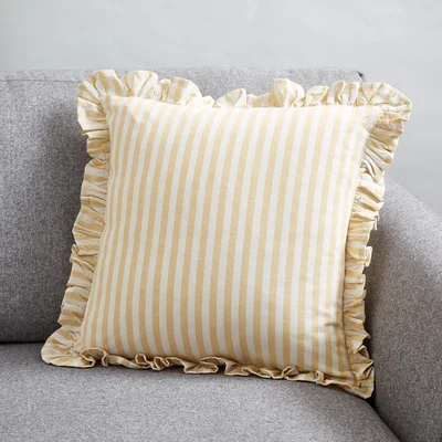 Dunelm Frilled Stripe Cushion Cover Ochre (Yellow)