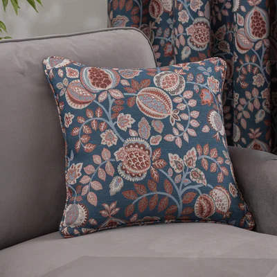 Dunelm Pomegranate Floral Cushion Navy (Blue)