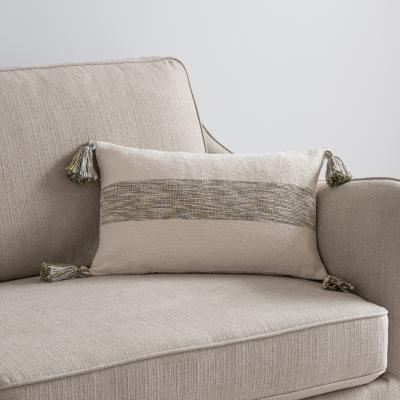 Dunelm Barkby Natural Boucle Striped Tassel Cushion Natural