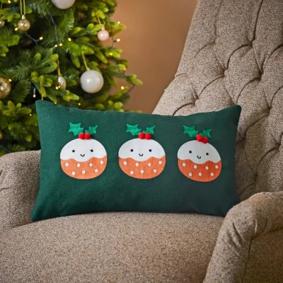 Dunelm Christmas Pudding Applique Cushion Green