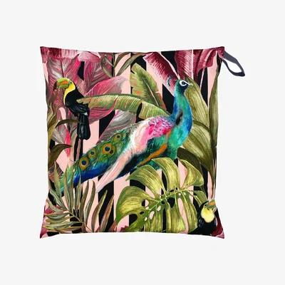 Dunelm Evans Lichfield Toucan & Peacock Outdoor Floor Cushion Orange/Green