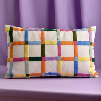 Dunelm Raspberry Blossom Tufted Cotton Checked Rectangular Cushion White