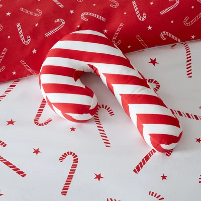 Dunelm Catherine Lansfield Candy Cane Fleece Cushion Red