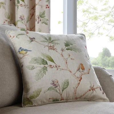 Dunelm Dorma Woodland Birds Natural Cushion White