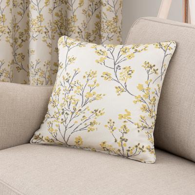 Dunelm Sakura Ochre Floral Jacquard Cushion Yellow