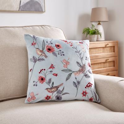 Dunelm Country Birds Velour Cushion Blue