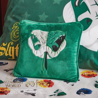 Dunelm Harry Potter Slytherin Cushion Green, Black and Grey