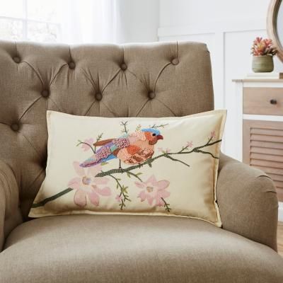 Dunelm Embroidered Bird Cushion MultiColoured