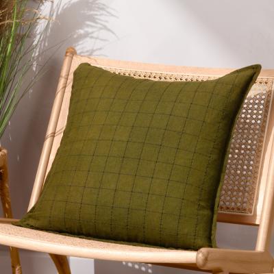 Dunelm Yard Linen Grid Check Linen Square Cushion