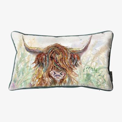 Dunelm Aquarelle Highland Cow Cushion MultiColoured