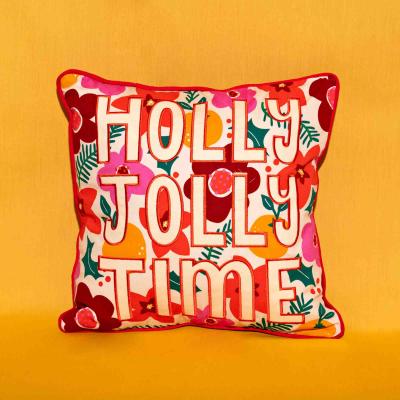 Dunelm Raspberry Blossom Floral 'Holly Jolly Time' Cushion MultiColoured