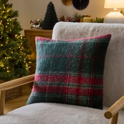 Dunelm Tartan Faux Mohair Square Cushion