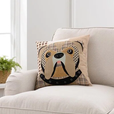 Dunelm Patchwork French Bull Dog Square Cushion