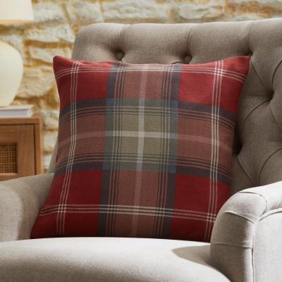Dunelm Brushed Cotton Oswald Check Cushion Red