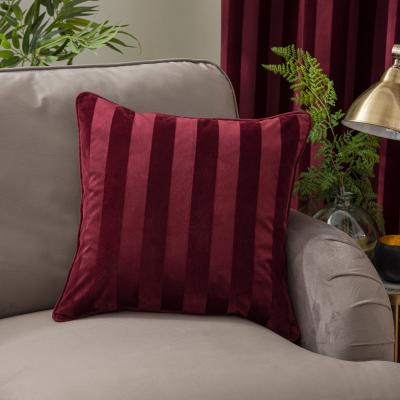Dunelm Milford Stripe Square Cushion Wine (Red)