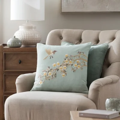 Dunelm Embroidered Sparrow Cotton Square Cushion