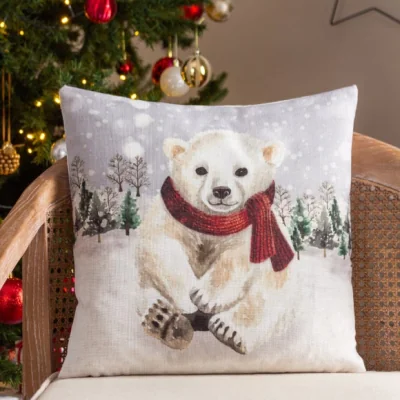 Dunelm Evans Lichfield Snowy Polar Bear Square Cushion