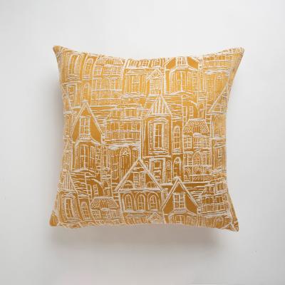 Dunelm Jacquard Houses Cushion Yellow/White