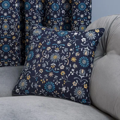 Dunelm Folk Floral Square Cushion Navy