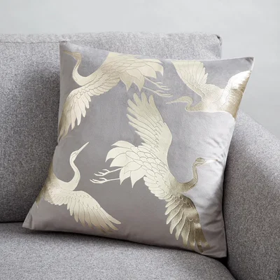 Dunelm Crane Foil Print Cushion Champagne