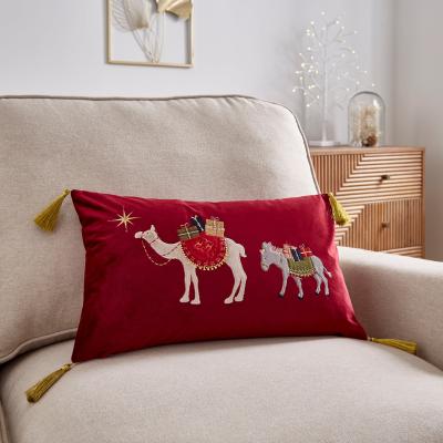 Dunelm Luxe Traveller Scene Merlot Cushion Merlot