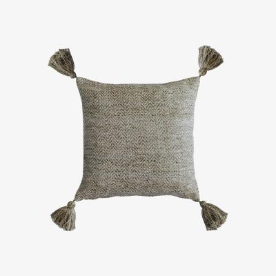 Dunelm Mottled Tassel Velvet Cushion Natural
