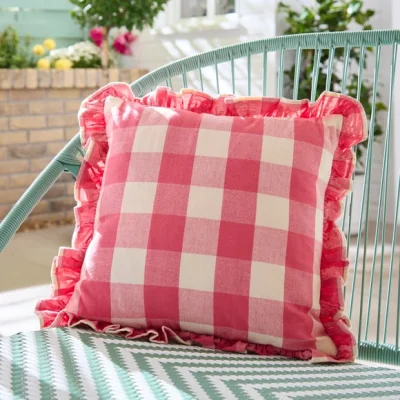 Dunelm Frilled Gingham Outdoor Square Cushion