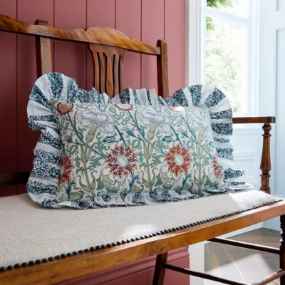 Dunelm William Morris At Home Pink and Rose Frilled Rectangle Cushion