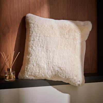 Dunelm Silky Soft Faux Fur White Sand Cushion White Sand