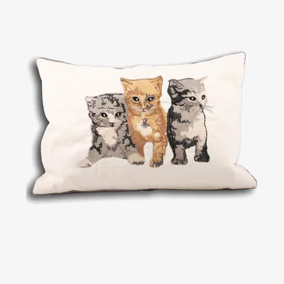 Dunelm Kitty Cushion White, Grey and Brown