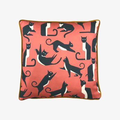 Dunelm Kitta Geo Cats Pink Cushion Pink/Navy Blue