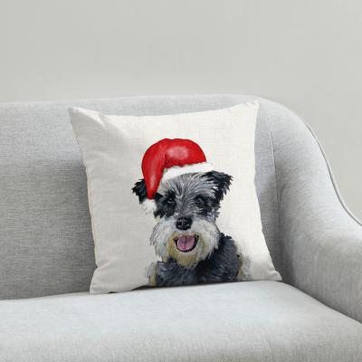 Dunelm Schnauzer Christmas Hat Cushion White, Grey and Red