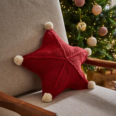 Dunelm Red Knitted Star Cushion Vermilion (Red)