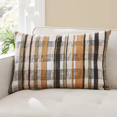 Dunelm Woven Check Cushion Brown Brown