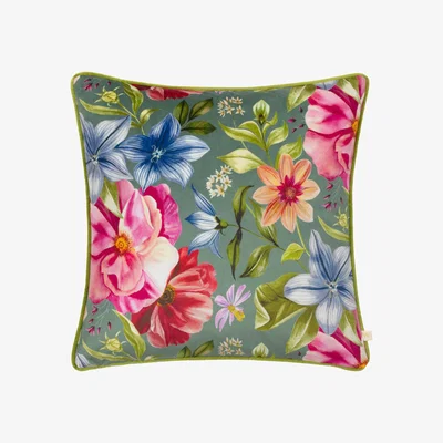Dunelm Wylder Nectar Garden Petunia Square Cushion Teal (Blue)