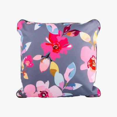 Dunelm Gardenia Grey Floral and Stripe Cushion MultiColoured