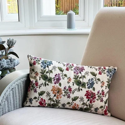 Dunelm Daro Tapestry Natural Floral Rectangular Cushion